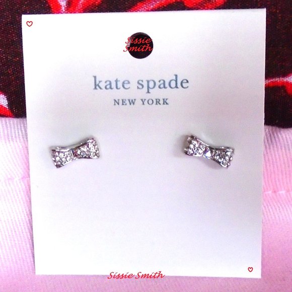 ♠️ Kate Spade ♠️️ "Ready Set Bow" Silver Pave Bow Studs - Picture 1 of 8